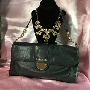 💕Cole Haan  Python-embossed black leather handbag